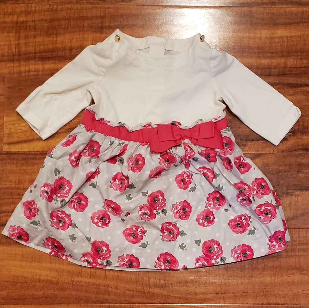 Janie and Jack EUC 12-18 months ivory/pink/gray knit floral skirt Dress